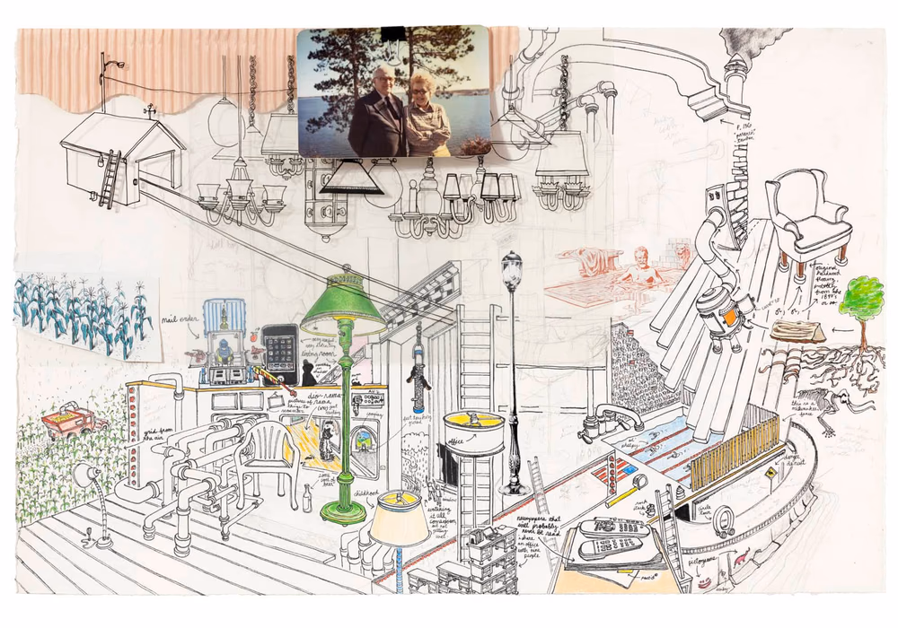 Untitled (Drawing with photo of grandparents)